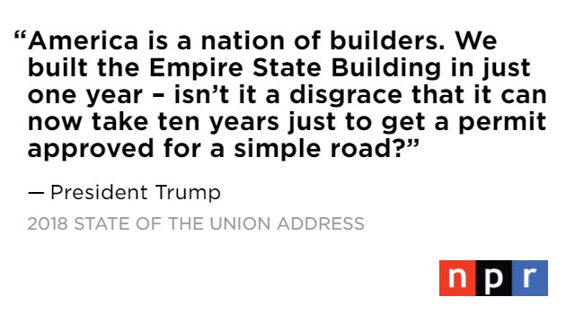 NPR's tweet photo. "As we rebuild our industries, it is also time to rebuild our crumbling infrastructure," says President Trump. #SOTU https://t.co/poyYFZUgwe https://t.co/hnumSs49fy