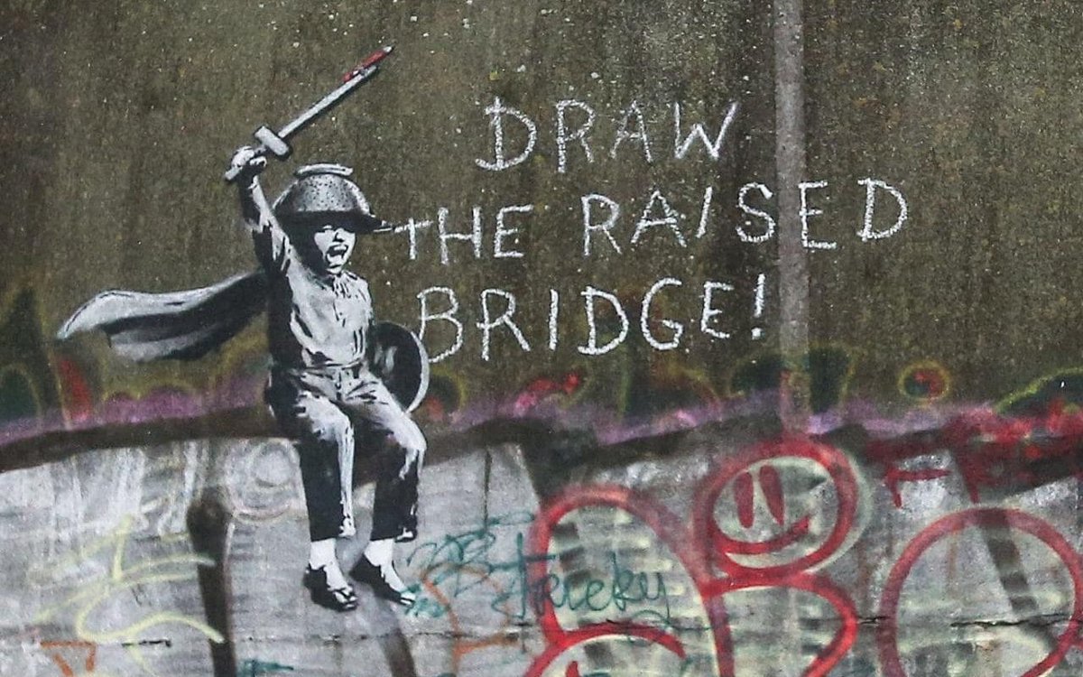 whitenoisecity's tweet photo. “Love it or hate it, that art was gifted to the city." Window cleaner saves defaced Banksy with ladders and quick thinking: https://t.co/NtY6wEp8Z0 https://t.co/EeKk5wHlAR