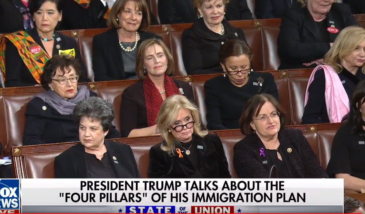 penelope7usa's tweet image. Behold the traitorous sour-pusses when @realDonaldTrump 
said
"We must end #ChainMigration."
#StateOfTheUnion #SOTU 

#Hideous