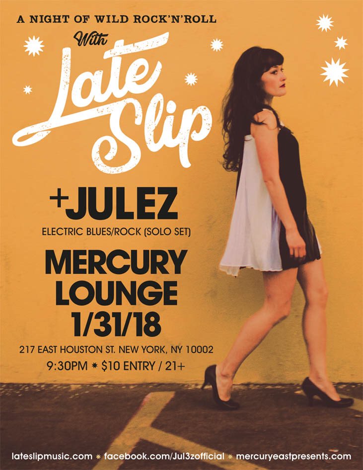 diamond_field's tweet photo. On bass duties again tomorrow night 1/31 for @lateslip at the @MercuryLoungeNY Will be a kick-ass show - looking forward to blasting it out at this great venue alongside Julez in the bill. And we have two posters 😊🎸🌙 aren’t we lucky! 9:30pm doors. #rocknroll #lateslip https://t.co/wNIPWXr0dV