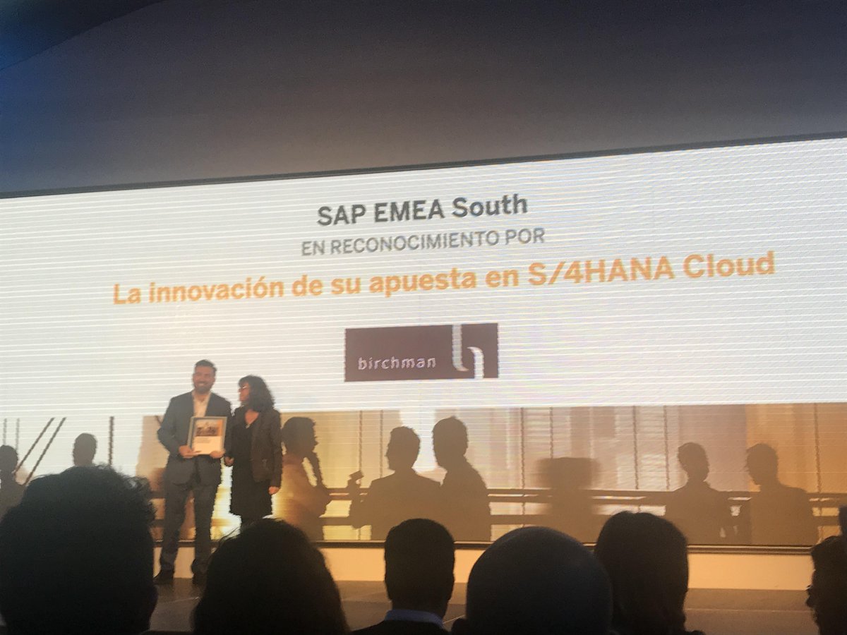 BirchmanGroup's tweet photo. Birchman sigue apostando por la innovación y acaba de ser premiado por su éxito en 2017 en S4HANA Cloud. ¡Enhorabuena equipo! #sappartnerday https://t.co/x1KCgFQBOk