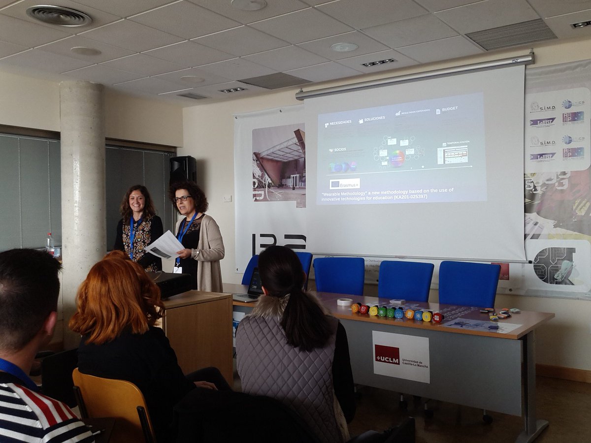 WearableMethod's tweet photo. Teresa Olivares and Marisa Sicilia are opening the #WMmultiplierEvent and are introducing the #WMspeakers, #UCLM, #erasmusplus, #innovation, #education, objectives ,the agenda.. at @I3aUclm, Albacete, Spain. https://t.co/i1f52p6t32