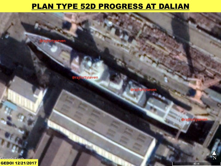 rajfortyseven's tweet photo. #China #PLAN surprise at #Dalian on second(?) #Type52D.
Twin doors on stern hangar?
Suggests will have two #Z18F or #Z9C stronger ASW capability. https://t.co/52GexM2vrP