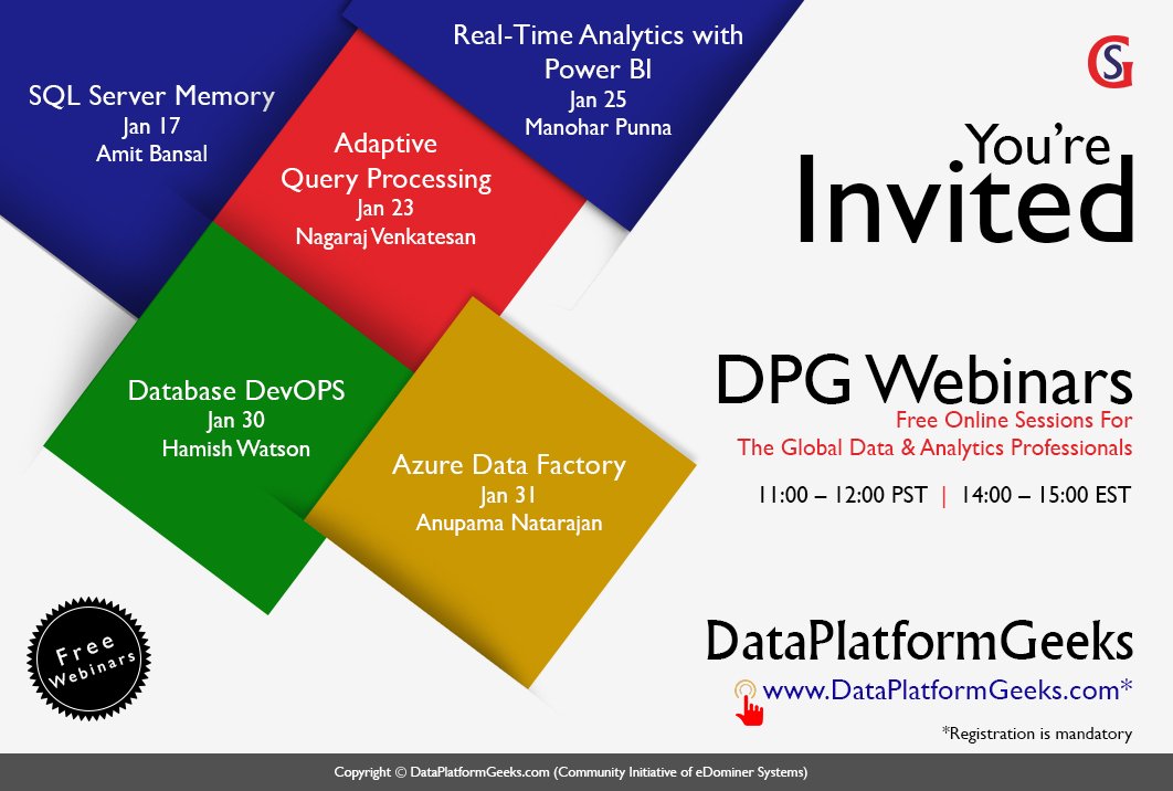 shantha05's tweet image. Attend my webinar Azure Data Factory v2 on @DataPlatformGeeks tomorrow. Don&apos;t miss it. #ADFv2