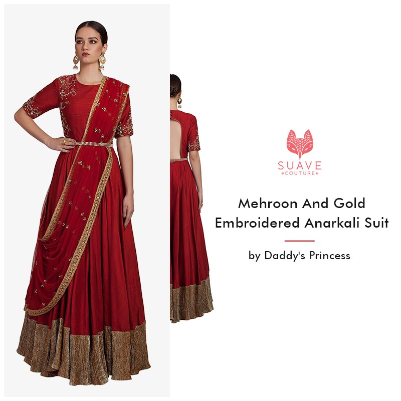 SuaveCouture's tweet photo. Grab this gorgeous maroon and gold embroidered Anarkali Suit designed by Daddy's Princess from Suave Couture online.
Shop Now : https://t.co/jo7PDP9vHZ
#traditionalwear #anarkalisuits #embroidarywork https://t.co/krCnlvQASt