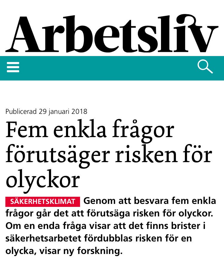 CSWahlin's tweet photo. Ny forskning från Nationale Forskningscenter for Arbejdsmiljø i Danmark @NFAnyheder Bedöm risken för olyckor. Ledningens engagemang är avgörande #säkerhetsklimat  #arbejdsmiljø #arbetsmiljö Läs mer i @TidnArbetsliv https://t.co/Kxv7SOuIgt https://t.co/1S7JPLmH5T