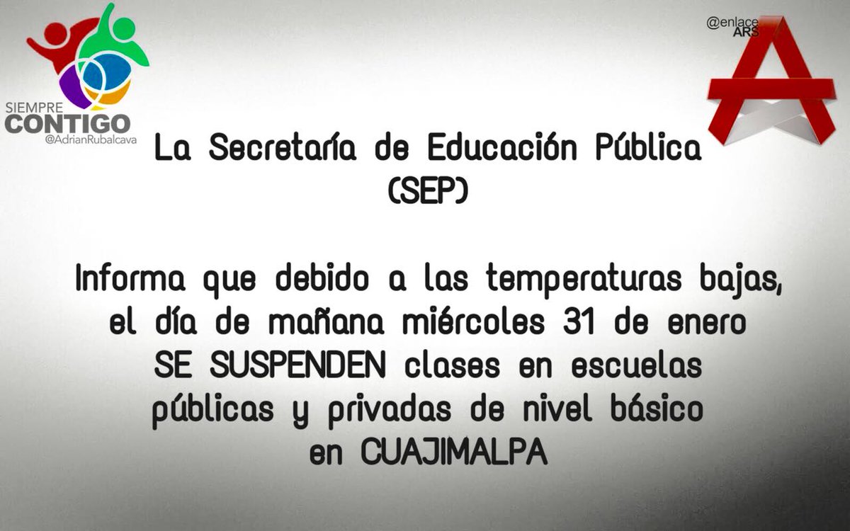 Mañana se suspenden clases en #Cuajimalpa derivado de las bajas temperaturas, abrígate bien si es que tienes que salir de casa.