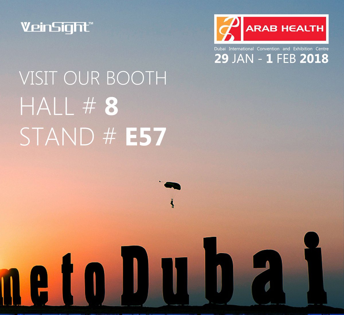 veinsight's tweet photo. #ArabHealth Excited to announce we will be at 2018 from 29th Jan to 4th Feb. Would you be interested to know more about Vein Technology, looking forward to seeing you. https://t.co/YpgOpnvU10 
 #Congress #SuLinda_Confrences #Dubai #exhibition  #medical #trade #fair https://t.co/D3Hc0hqAsF