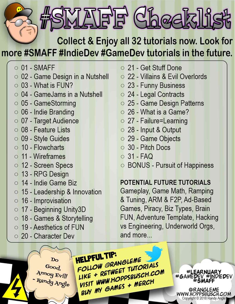 rangleme's tweet photo. #LEARNUARY Final-Post for 2018 "Checklist" for collectors - follow &amp; RT me &amp; #SMAFF #GameDev #IndieDev - TY to @EtheringtonBros &amp; everyone https://t.co/JAos37lIH6