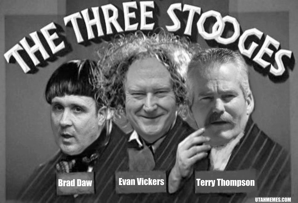 utahsatire's tweet photo. Three Utah men that do not want you to sign the ballot initiative to legalize medical marijuana in Utah. #utah #utahmemes #BradDaw #EvanVickers #TerryThompson #utpol #utleg #cannabis #MedicalMarijuana #marijuana #medicalcannabis https://t.co/3tk7wklDc1