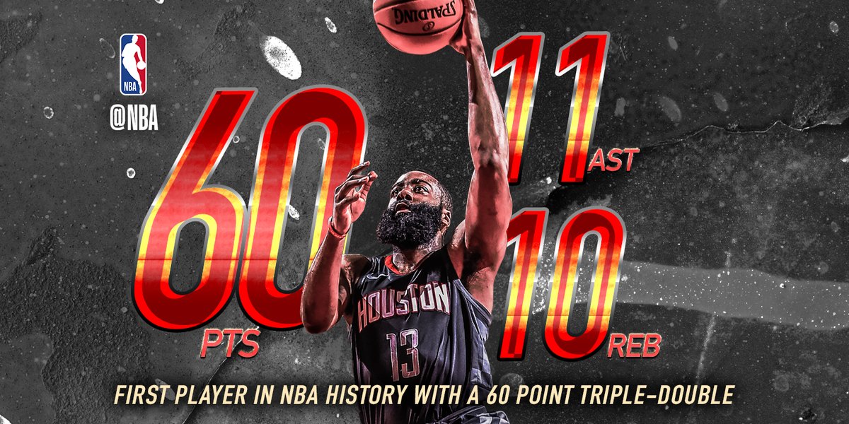 NBAFRANCE's tweet photo. #JamesHarden écrit l'histoire. 

Premier joueur à réaliser un Triple-Double avec 6⃣0⃣ POINTS  !  

🙌 https://t.co/udSfYUwg6h