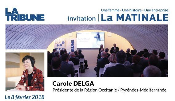 Je serai l’invitée de la matinale de <a href="/LaTribuneTlse/">La Tribune Toulouse</a> le jeudi 8 février, au <a href="/MeetingLab/">MeetingLab Europa</a> de Toulouse, dès 8:30.
J’y évoquerai l'actualité de la Région <a href="/Occitanie/">Région Occitanie</a> et les projets en cours pour le développement économique, l’innovation, l’emploi &amp; la formation.
toulouse.latribune.fr/evenements/mat…