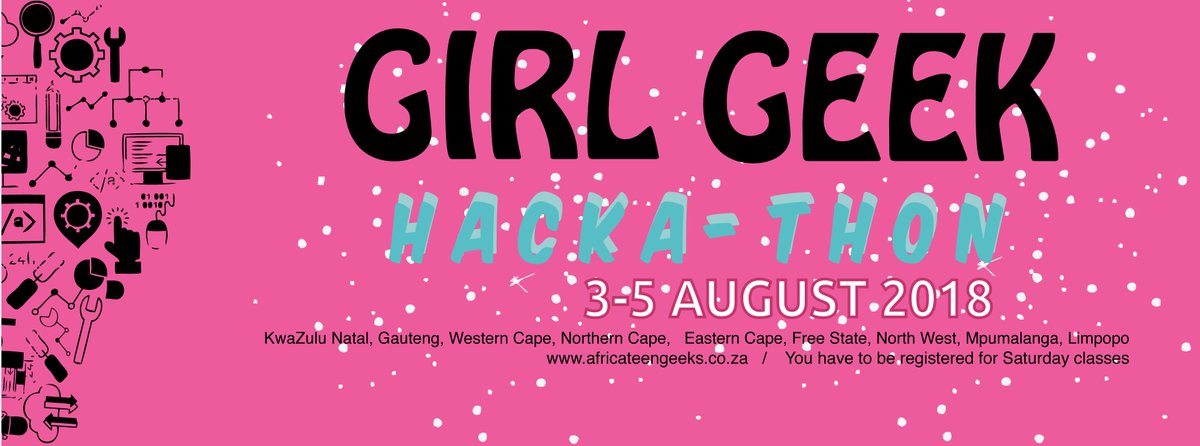 africateengeeks's tweet photo. We have declared 2018 the year of the #GirlGeek. We'll be hosting the biggest #GirlGeekhackathon in all 10 of our centres. 350 school girls aged 10-18 will be participating. The Girlgeek initiative is a partnership with @SABCFoundation #Womenintech #Inspirekidstocode https://t.co/xKYq52nXmg
