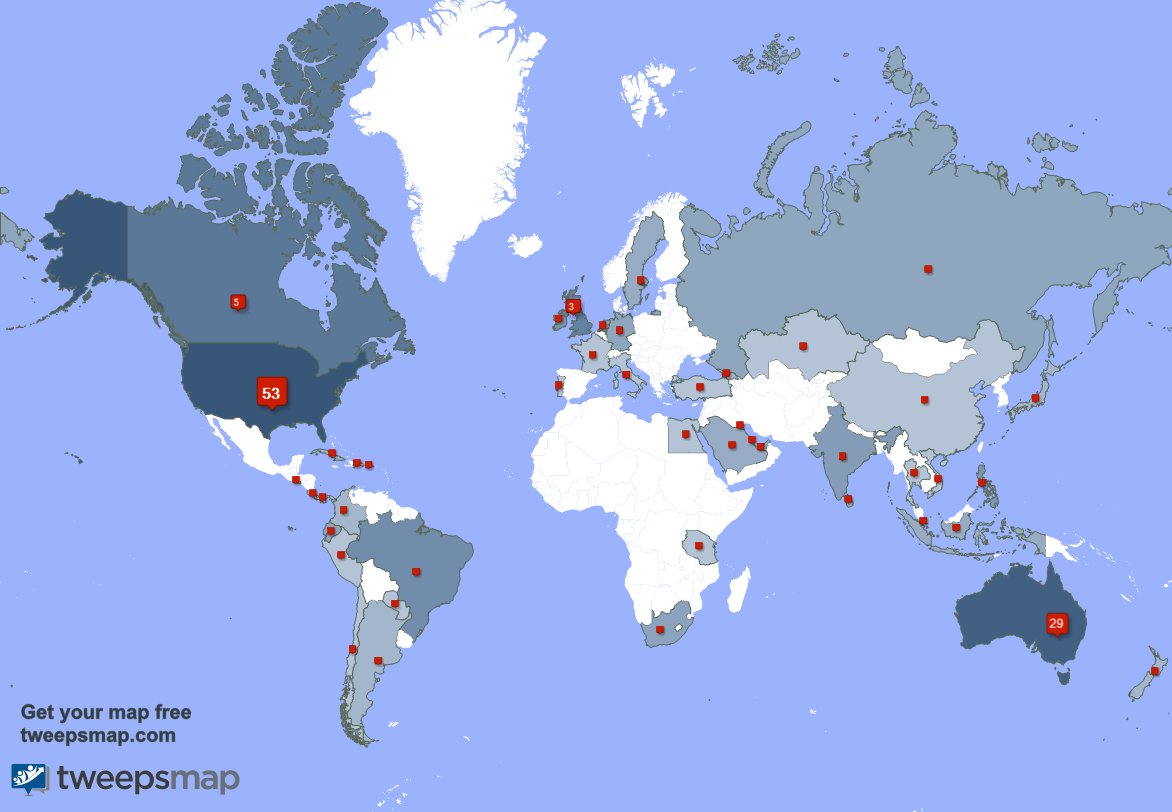 My followers live in USA (52%), Australia(29%)... Get your map: tweepsmap.com/!ilvqld