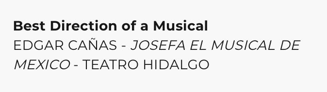 edgarcanass's tweet photo. Gracias @BWWMexico por esta y otras 11 categorías ganadoras para @JosefaMusical y #hastadondetope en los BroadwayWorld Mexico Awards. UN HONOR!!! https://t.co/mSUVCPZC7j