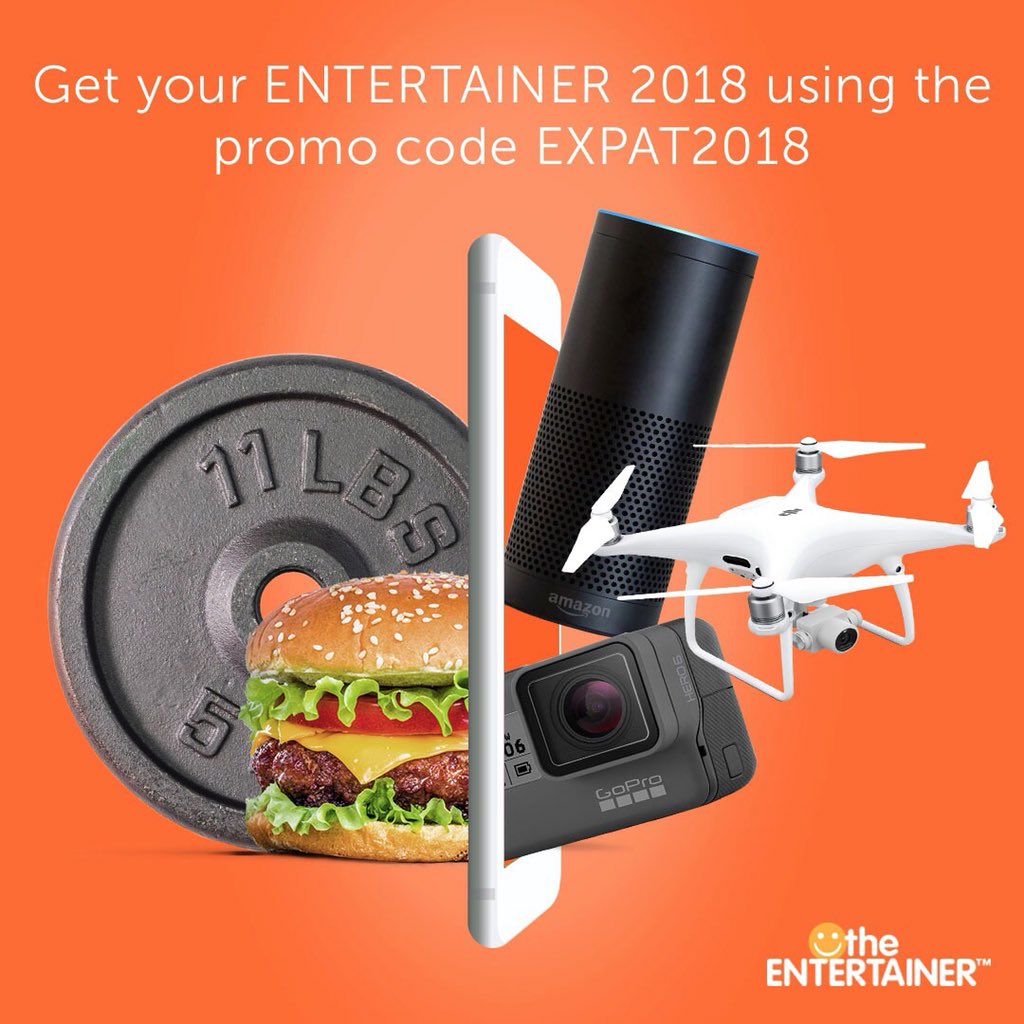 JoBrettAD's tweet photo. It’s the last day to enter the prize draw when you buy your #Entertainer2018 😀Use promo code EXPAT2018 😀 for the chance to win either a #phantom4drone #GoProHERO6 or #AmazonEcho @EntertainerGCC #earlybirdprices #prizedraw #promocode #EXPAT2018 https://t.co/qTVeeom4ZW