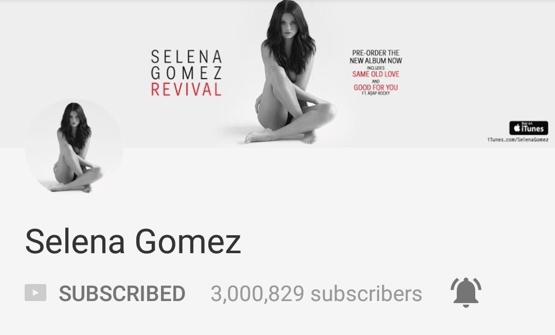 SGNewsSpain's tweet photo. ¡Selena Gomez ahora tiene más de 3 Millones de suscriptores en su canal personal de Youtube! #BadLiar #BestMusicVideo #iHeartAwards https://t.co/ZQTmkh0nbF