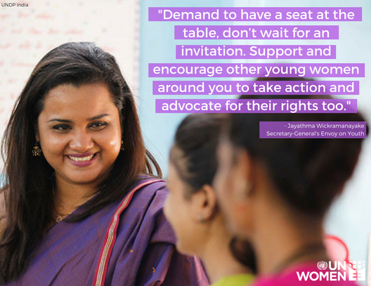 UN_Women's tweet photo. As #Youth2030 Forum continues, here's some #WednesdayWisdom from @jayathmadw, the @UNYouthEnvoyhttp://unwo.men/BGVl30i5X6f https://t.co/bgjbFhp38P