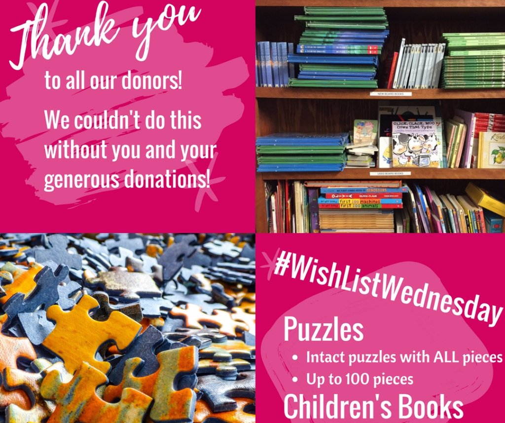 For this #WishlistWednesday, please donate new and used puzzles or books! There is great educational value in these items that can benefit our families. Please be sure that all puzzles are intact with no more than 100 pieces. #MHM #NJNonprofit