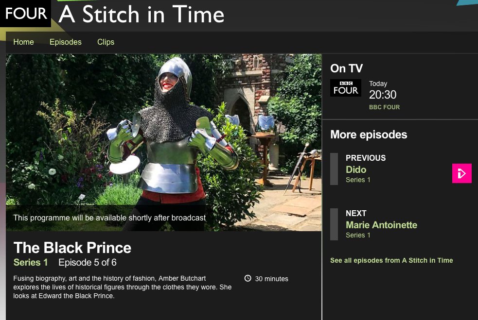 RushTalentUK's tweet photo. A Stitch in Time continues with its 5th episode tonight! @AmberButchart tackles Edward, the Black Prince, dismantling the medieval armour he wore. It was a critics choice in the Sunday Times and a pick of the day in radio times. Don’t miss it! 8.30pm, BBC4 https://t.co/LKiFah2KnE