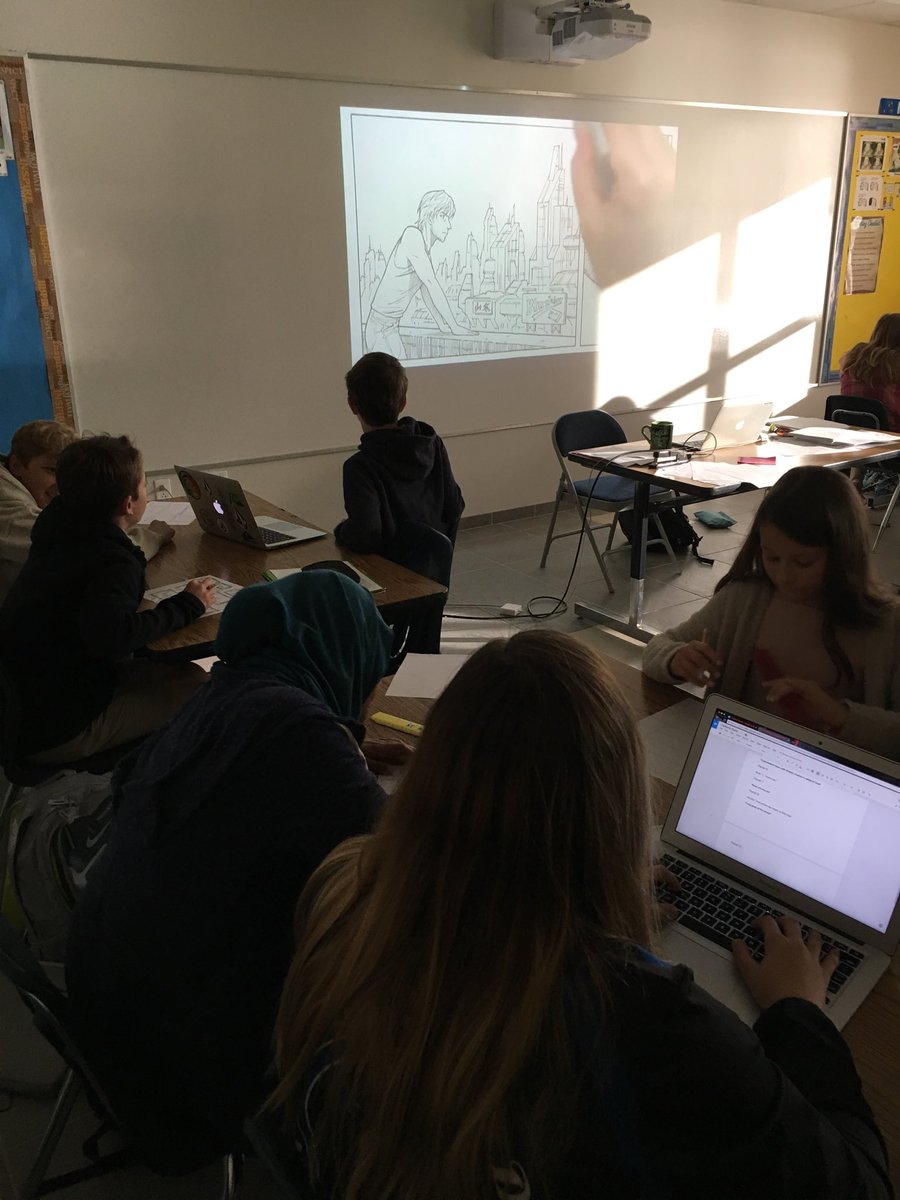 ReadReact's tweet photo. Using @markcrilley videos and @geneluenyang’s American Born Chinese to tackle stereotypes. #makingcomics #comicsintheclassroom #ArtIsLit #TPSreads #middleschool @TrinityPrepFL @TPSEdTalk https://t.co/wIP96cIJ4z