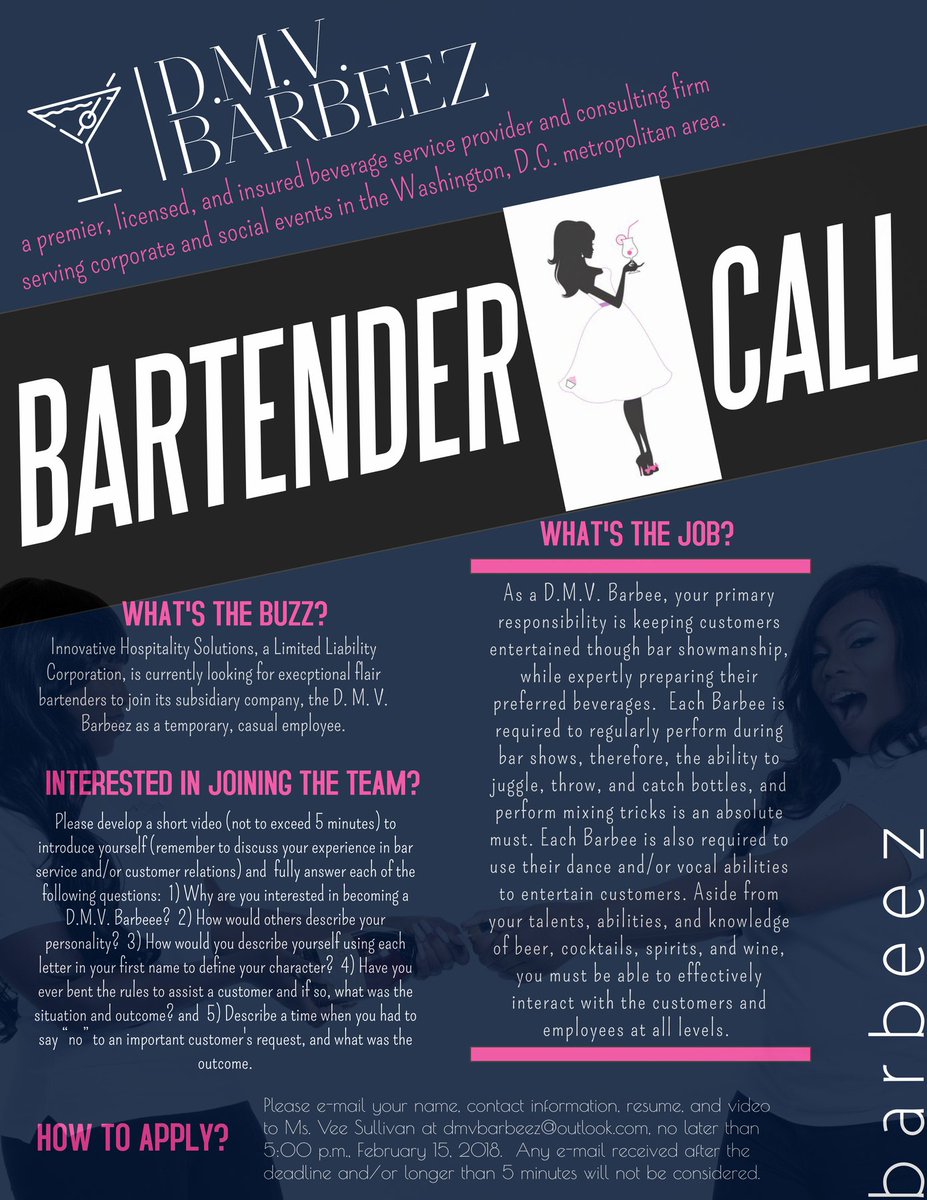 dmvbuzzradio's tweet photo. CALLING ALL ASPIRING BARTENDERS!!! https://t.co/oE3NNCikuW