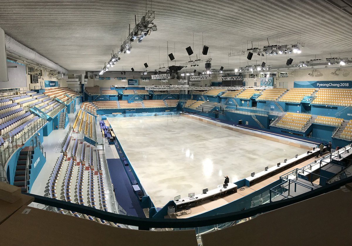 worldcurling's tweet photo. The ice is in and the @pyeongchang2018 Gangneung #Curling Centre is starting to take shape (photos from @mcsharky1) https://t.co/D7QCCmTgjR