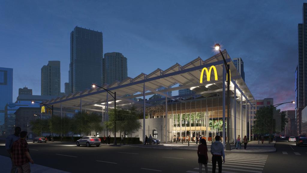 McDonaldsCorp's tweet photo. We're raising the bar on customer experience with self-order kiosks, table service and mobile order and payment in a modern and environmentally-friendly setting at our @McDonalds flagship restaurant in Chicago: https://t.co/FiTjiSJejx https://t.co/B9EBHFtSAq