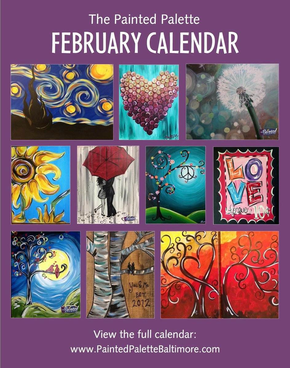 Fall in ❤️with our February calendar. It’s LIVE now on our website! Click here: paintedpalettebaltimore.com/calendar.php?m….
