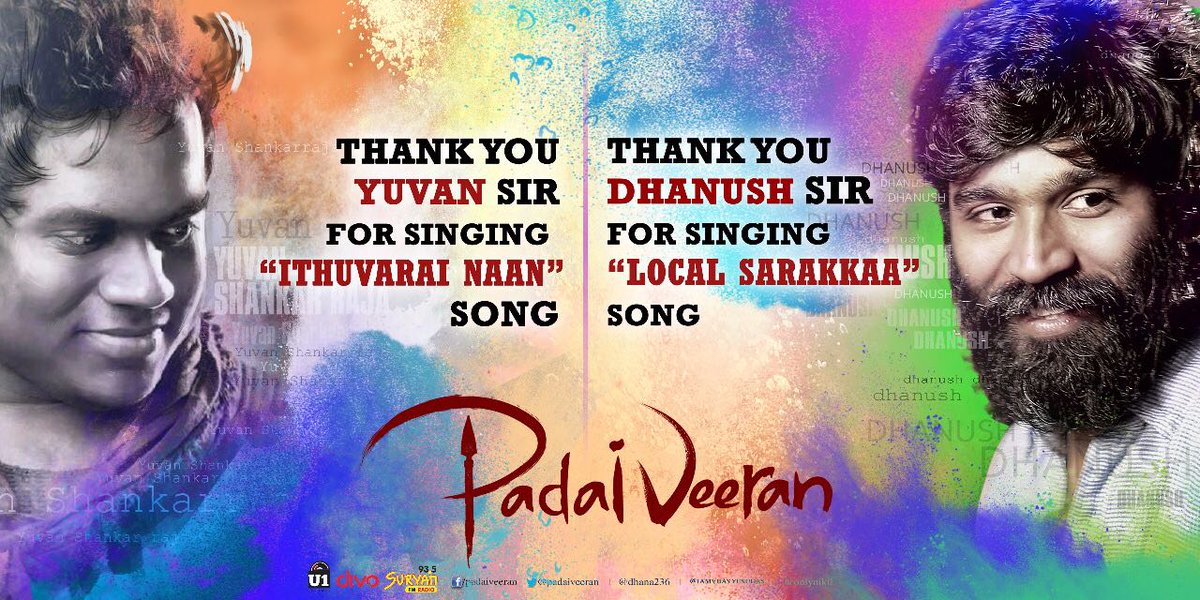 Its__Kavi's tweet photo. #Padaiveeran team thanks For our @dhanushkraja & @thisisysr for the wonderful songs
@IAMVIJAYYESUDAS @dhana236
#LocalSarakka @rameshlaus @ramnathjourno https://t.co/mYqj4hj2a8