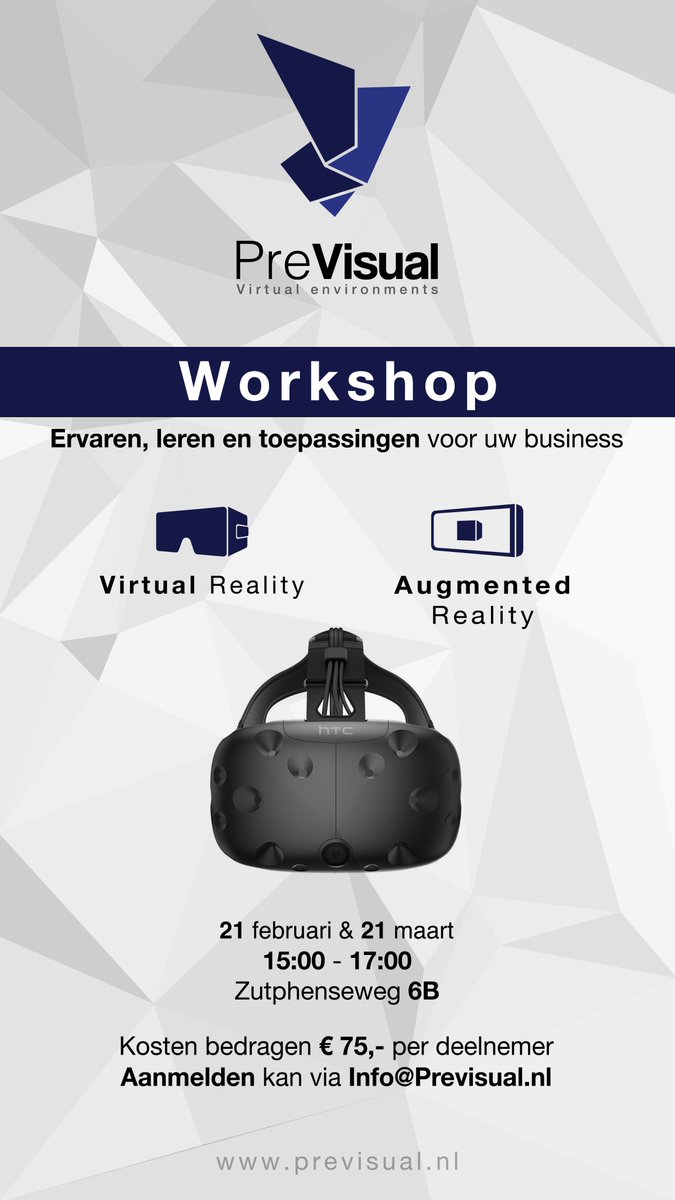 PreVisualNL's tweet image. Aanmelden kan via info@Previsual.nl of via Salland Acadamy op: lnkd.in/gF4i6qY

Waar en Wanneer?
21 februari &amp;amp; 21 maart 2018
15:00 - 17:00
De Gasfabriek Deventer (Zutphenseweg 6B)

Deelname bedraagt € 75,- per deelnemer.
Aanmelden kan via info@Previsual.nl