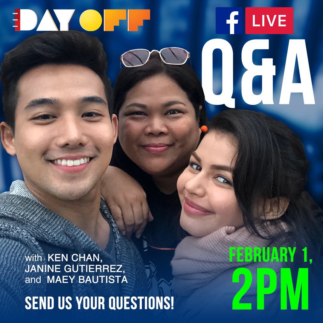 Mga Kapuso, may tanong ba kayo para sa ating #DayOff hosts? Comment below! Sasagutin nila ‘yan bukas nang LIVE sa aming Facebook page!