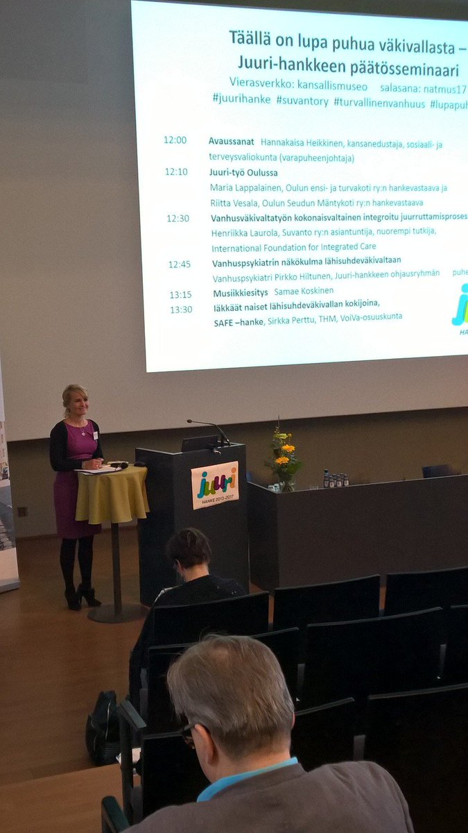 Suvantory's tweet photo. Juuri-hankkeen päätösseminaari juuri alkamassa #kansallismuseo´ssa! #juurihanke #suvantory #turvallinenvanhuus #lupapuhua https://t.co/GfZXK90YeC