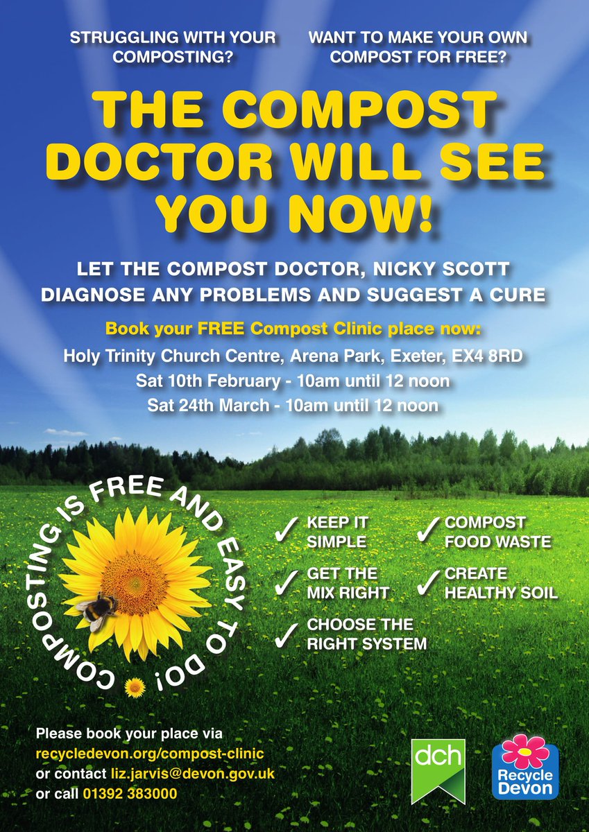 Recycle Devon (@recycledevon) on Twitter photo Still time to book your FREE Compost Clinic place and let the original Compost Doctor, Nicky Scott answer all your composting questions. 10 Feb or 24 Mar 10-12 in Exeter goo.gl/kN8GbH <a href="/DevonCC/">Devon County Council</a> <a href="/ExeterCC/">Exeter Country Club</a> #WeAreDevon @DustcartDennis <a href="/DCRN/">DCRN</a> @DCHnews Still time to book your FREE Compost Clinic place and let the original Compost Doctor, Nicky Scott answer all your composting questions. 10 Feb or 24 Mar 10-12 in Exeter goo.gl/kN8GbH <a href="/DevonCC/">Devon County Council</a> <a href="/ExeterCC/">Exeter Country Club</a> #WeAreDevon @DustcartDennis <a href="/DCRN/">DCRN</a> @DCHnews
