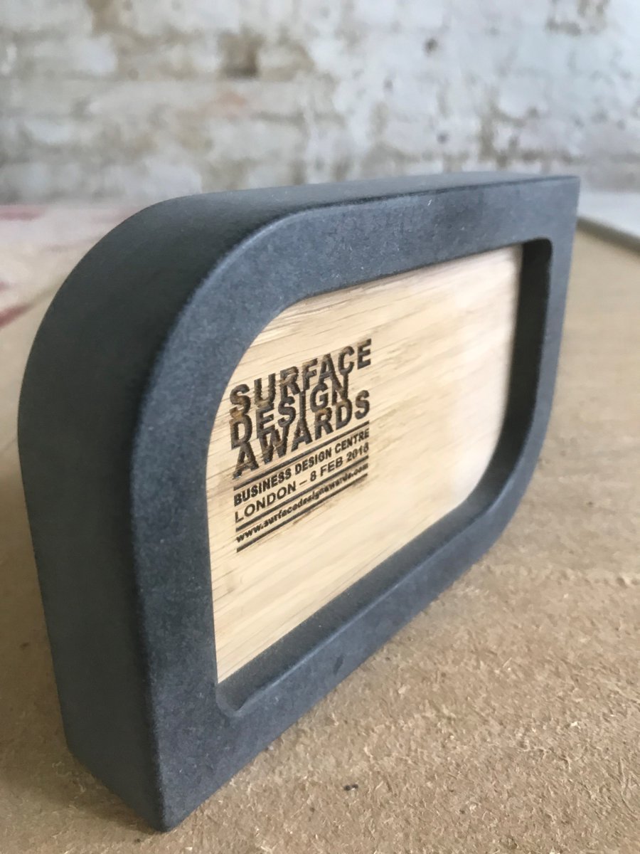 Has one of these trophies got your name on it? We've sponsored the <a href="/surfacethinking/">Surface Design Show</a> awards, and these beauties are designed and made by WALL for us. 

The interior is Natural Oak Vivace veneer from <a href="/Decospan/">Decospan NV</a>’s Querkus range and the surround is in Black Valchromat.

#SDS18