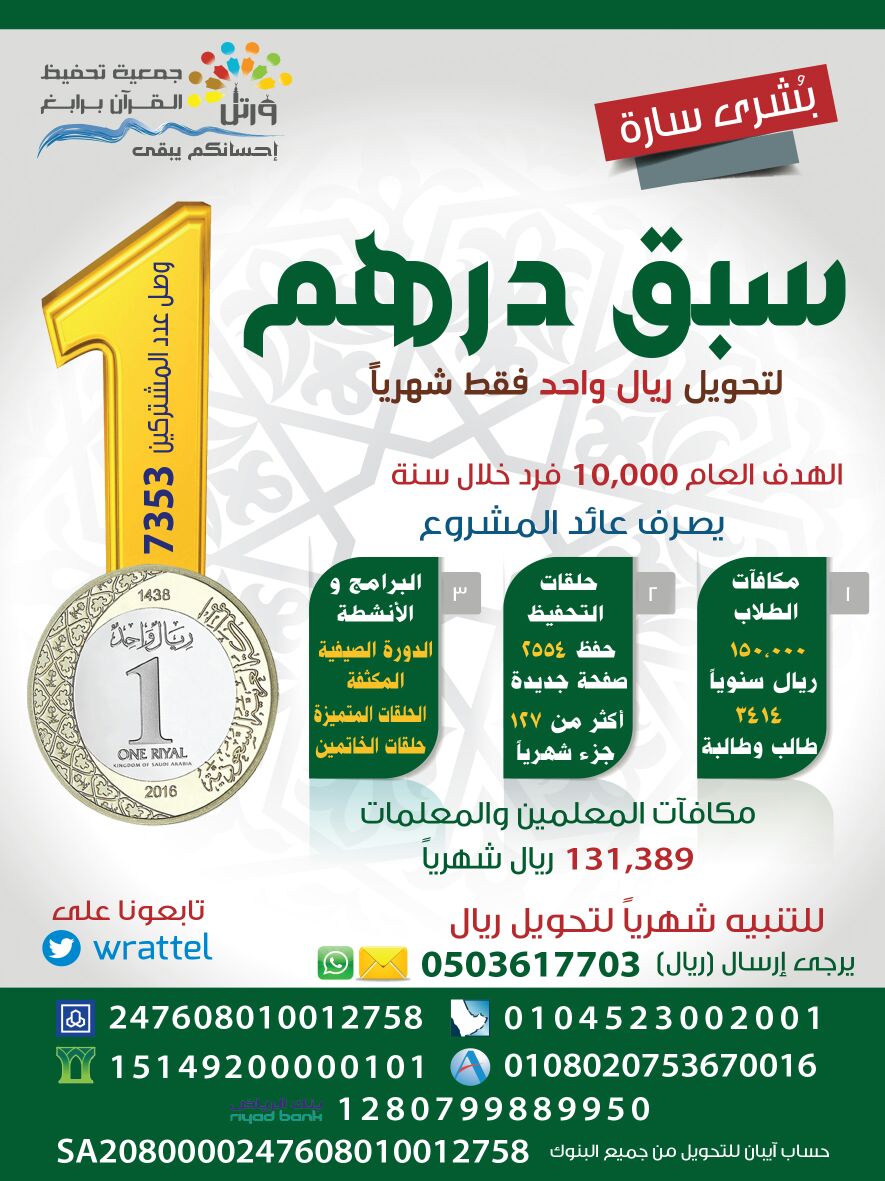 wrattel's tweet photo. #سهلناها_عليك_مدى_الحياة
@amshehri 
  #قروبات_الخير
  
بريال واحد فقط شهرياً
كن مع القرآن وأهله
بادر وساهم الآن
رتويت للخير
 متبقي 2647 شخص فكن أحدهم https://t.co/sE1BQYwNDN
