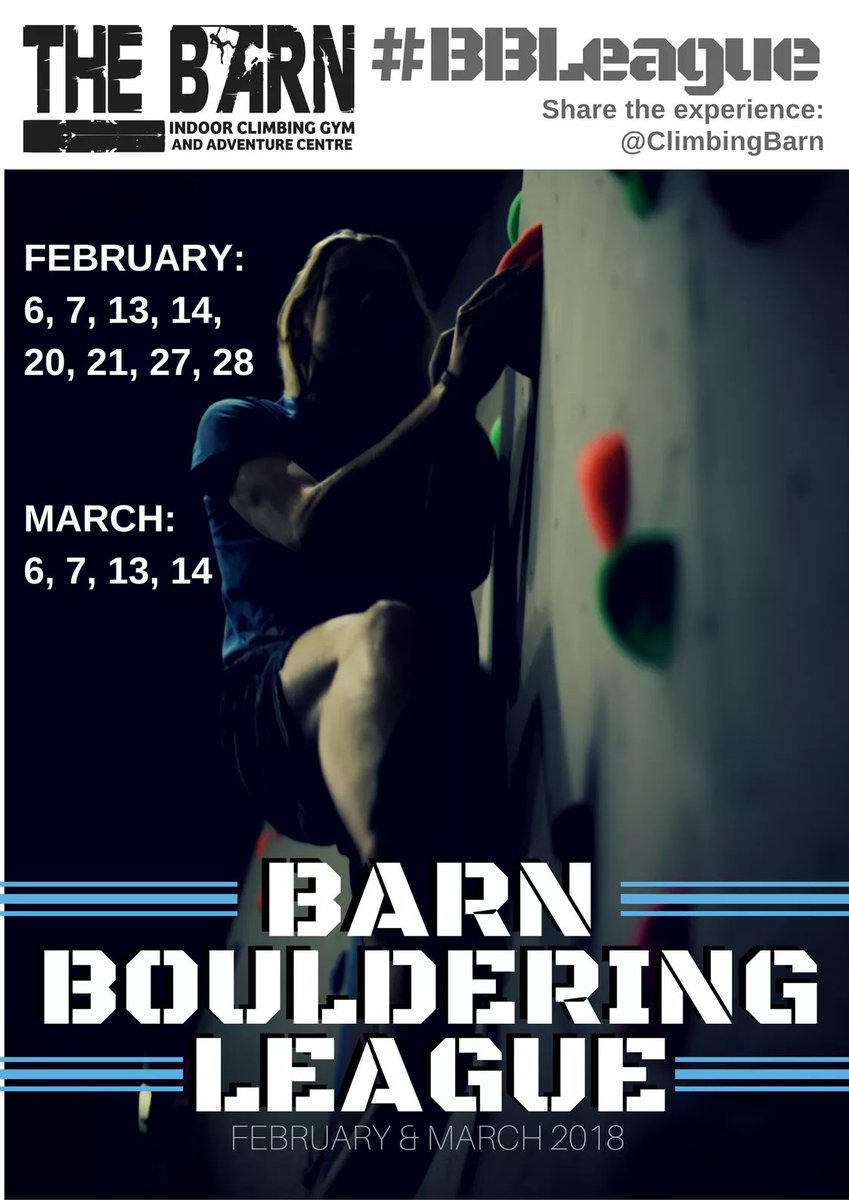 ClimbingBarn's tweet photo. Join the #BBLeague! 
It's The Barn Bouldering League this Feb/March, and you're invited 😎

Make sure your bouldering buddies know about this 😉 https://t.co/4WgPnzbgG5
