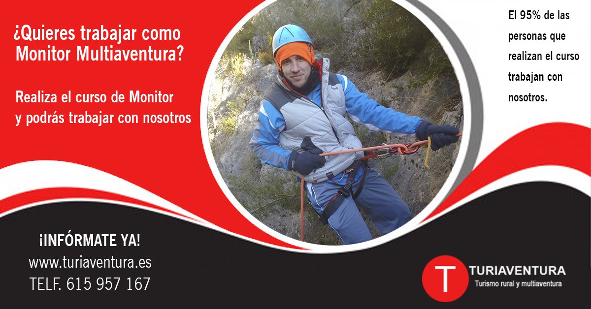 turiaventura's tweet photo. ¿Quieres ser monitor Multiaventura? Esta es tu oportunidad. Realiza el curso de monitor y podrás trabajar en Turiaventura.
El 95% de los que realizan el curso, trabajan con nosotros tras la fase práctica.
https://t.co/QtrDYz0jLW
#trabajo #monitormultiaventura https://t.co/h5OCCjKJ19