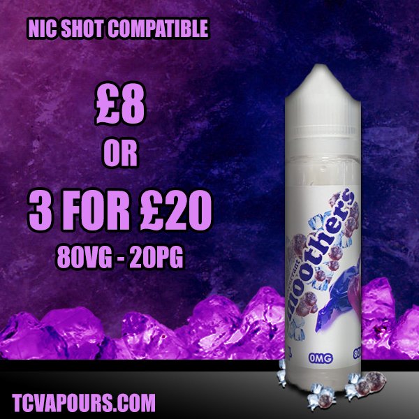 TCVapours's tweet photo. Blackcurrant Smoothers - a cool, soothing blackcurrant blend, you'll have no trouble tasting this one!

Available in all TC Stores and compatible with our 3 for 20 mix and match offer, come try them!
#vape #vaping #Ecig #Ecigs #vapers #vapecommunity #Ecigarettes #ecigs #ecigdeals https://t.co/WdrPMOLzo8