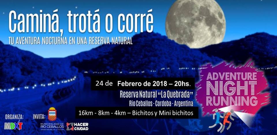 Río Ceballos, sede de la tercera edición de la Adventure Night Running
Podes disfrutar de los circuitos naturales de la Reserva Natural la Quebrada, en distancias de 15km, 8km y 4km.
Sábado 24 de febrero a las 20.30 horas. Inscripciones abiertas.
#Running
infosierraschicas.com.ar/2018/01/rio-ce…