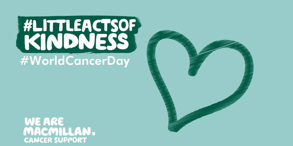 macmillancancer's tweet photo. Want to find out more about what we're doing this #WorldCancerDay? Visit https://t.co/SXEEPcLMPV for stories about #LittleActsOfKindness, support and much more 💚 https://t.co/e0xnex09iR
