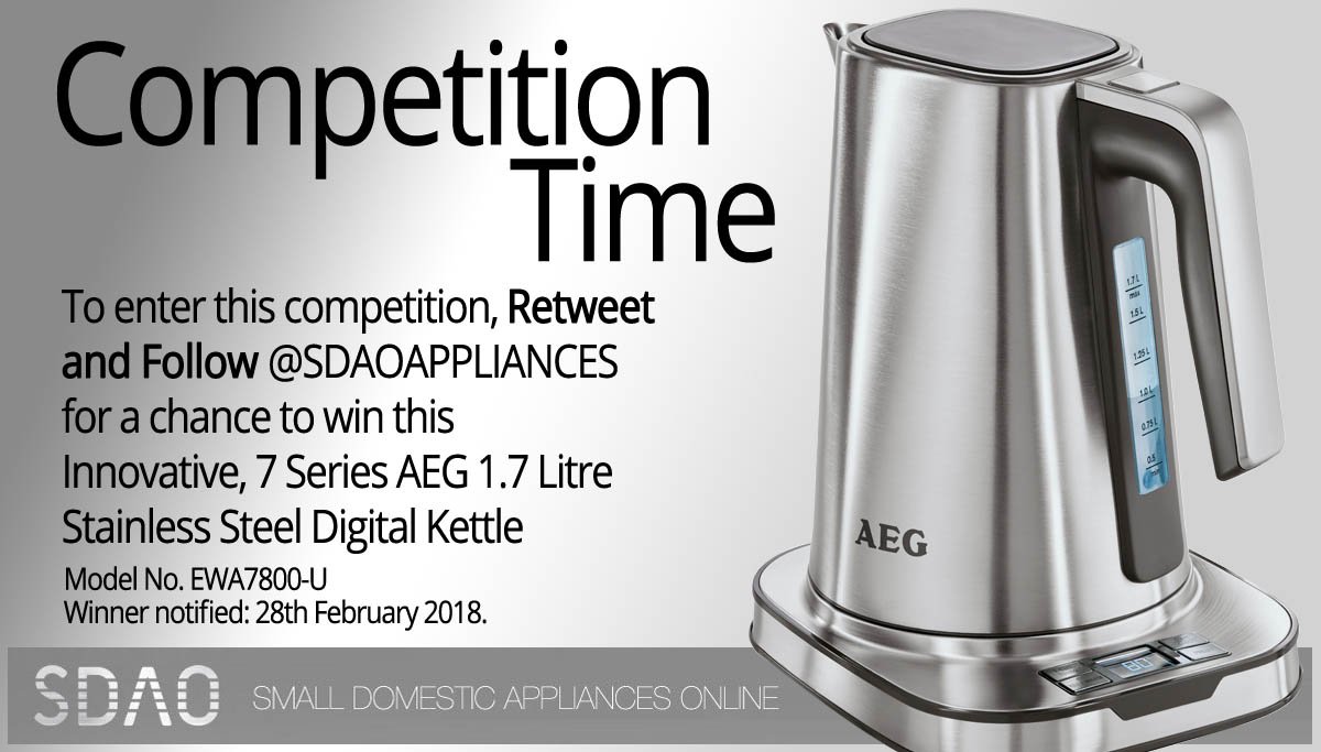 It's #WinItWednesday so why not enter our #Free #Competition #Giveaway to #Win a AEG 1.7 Litre Digital Kettle... Simply #RT & #Follow @SDAOAPPLIANCES.