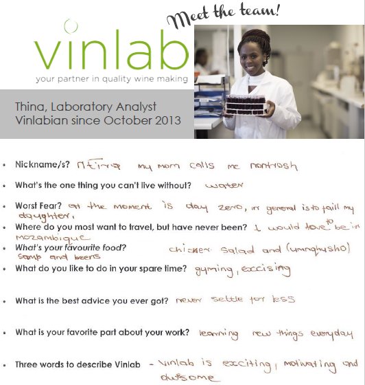 VinlabSA's tweet photo. Meet Thina! Vinlabian since 2013! Day zero is indeed looming, test your water at Vinlab for a peace of mind! #dayzero #Vinlab #heretohelp https://t.co/yEkkHcwbO2