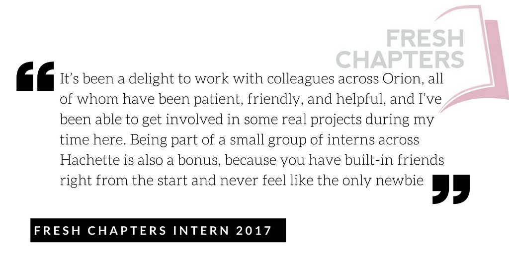 HachetteCareers's tweet photo. This year we have 10 #FreshChapters #Internship places on offer starting 3rd April. Check out what last years @orionbooks intern said about working with them!
Don't forget to apply at: https://t.co/dJq82HqDpH https://t.co/cWUPq5ZyLN