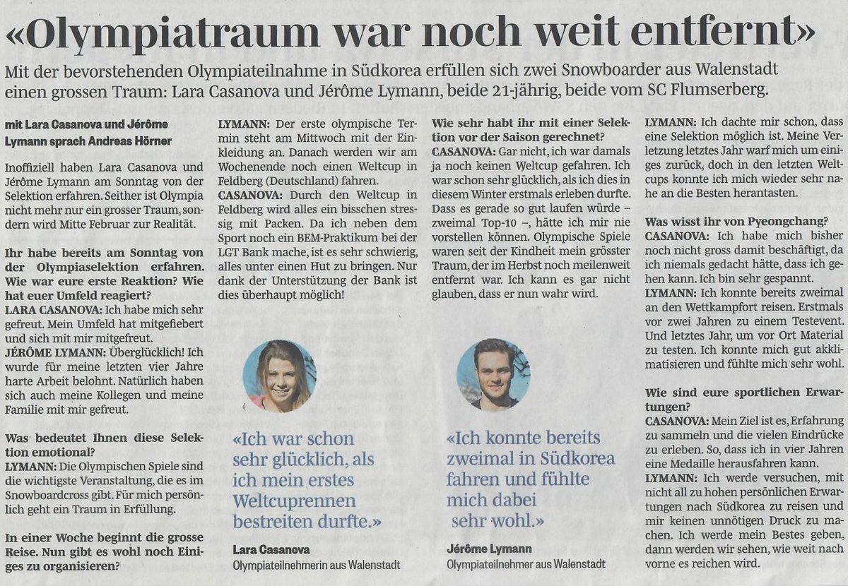 Der Skiclub #Flumserberg wird dank <a href="/JulieZogg/">Julie Zogg</a>, Lara Casanova, Simone Wild, <a href="/JeromeLymann/">Jérôme Lymann</a> und @KalleKoblet gleich mit 5 Athleten an den Olympischen #Winterspielen in #PyeongChang vertreten sein. Anbei die Berichterstattung des <a href="/sarganserlander/">Sarganserländer</a>.
#Olympia #GoodLuck 🤞🏻💪🏻🍀🔥🇨🇭