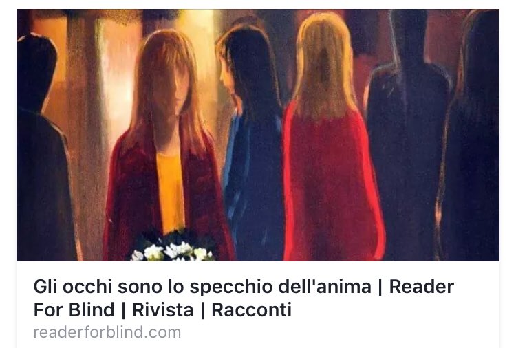 Oggi è un mercoledì importante perché pubblichiamo il primo #racconto dei 13 finalisti del nostro contest #tiraccontounquadro
Ecco a voi Alessandro Pinci con: "Gli occhi sono lo specchio dell'anima."
Buona lettura. 🧐
readerforblind.com/single-post/20…