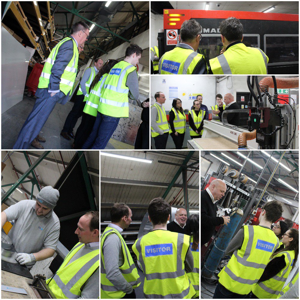 SignFabUKLtd's tweet photo. @SignsExpress are currently exploring the @signfabukltd facility on a technical factory tour with @makeihsc The tour gives visitors a window into our world, being able to talk to fabricators and see the quality of our products first hand. #socialsigns #makeithappen https://t.co/Ph8ZFG1f1n