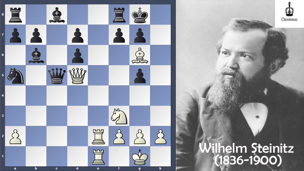 chesstomax's tweet photo. Games from Romantic Era of chess is definitely considered most beautiful ones. Here are the proof from first World Chess Champion Wilhelm Steinitz. Can you find his winning move? 
Its white to move and checkmate in 4. Goodluck
#chess #chesstomax #chesspuzzle #checkmate #steinitz https://t.co/CGJu9uwSFZ