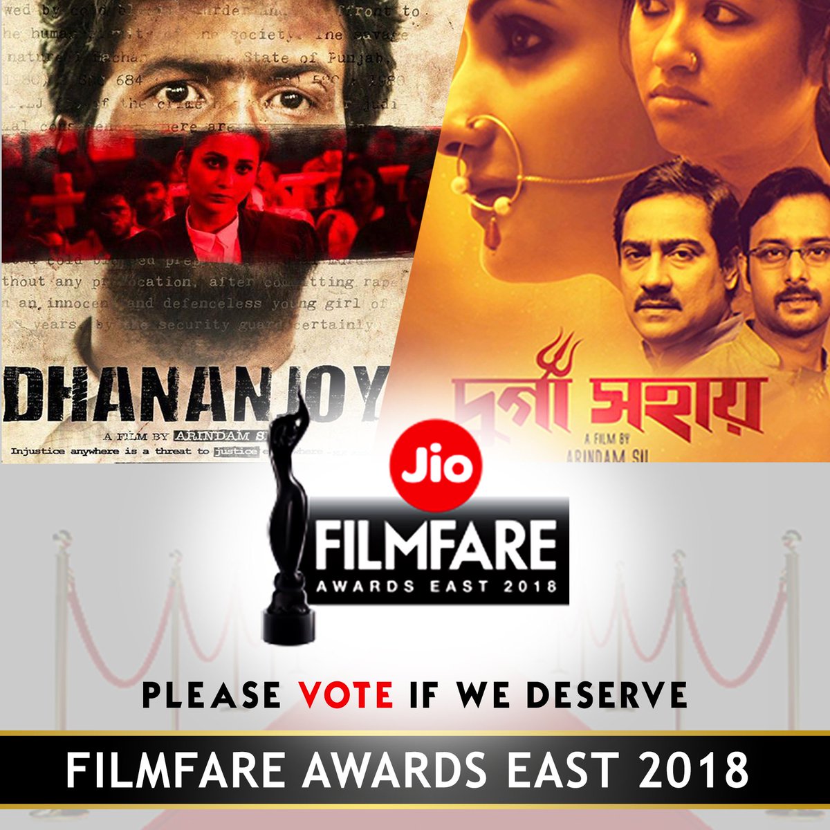 If you feel #DurgaSohay & #Dhananjoy can be voted in any of the categories in the Filmfare Awards East 2018, kindly do so. Please go through the link and vote for us : filmfare.com/awards/filmfar…