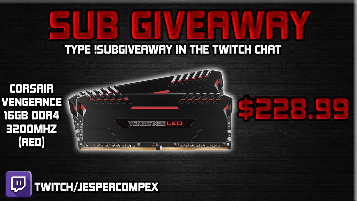 JespeRCompeX's tweet image. Enter the '$228.99 Corsair Vengeance 16GB DDR4 3200Mhz (Blue) Sub Giveaway' right here: gleam.io/competitions/M…
#twitch #twitchtv #giveaway #giveaways #freestuff #CORSAIR #JespeRCompeX